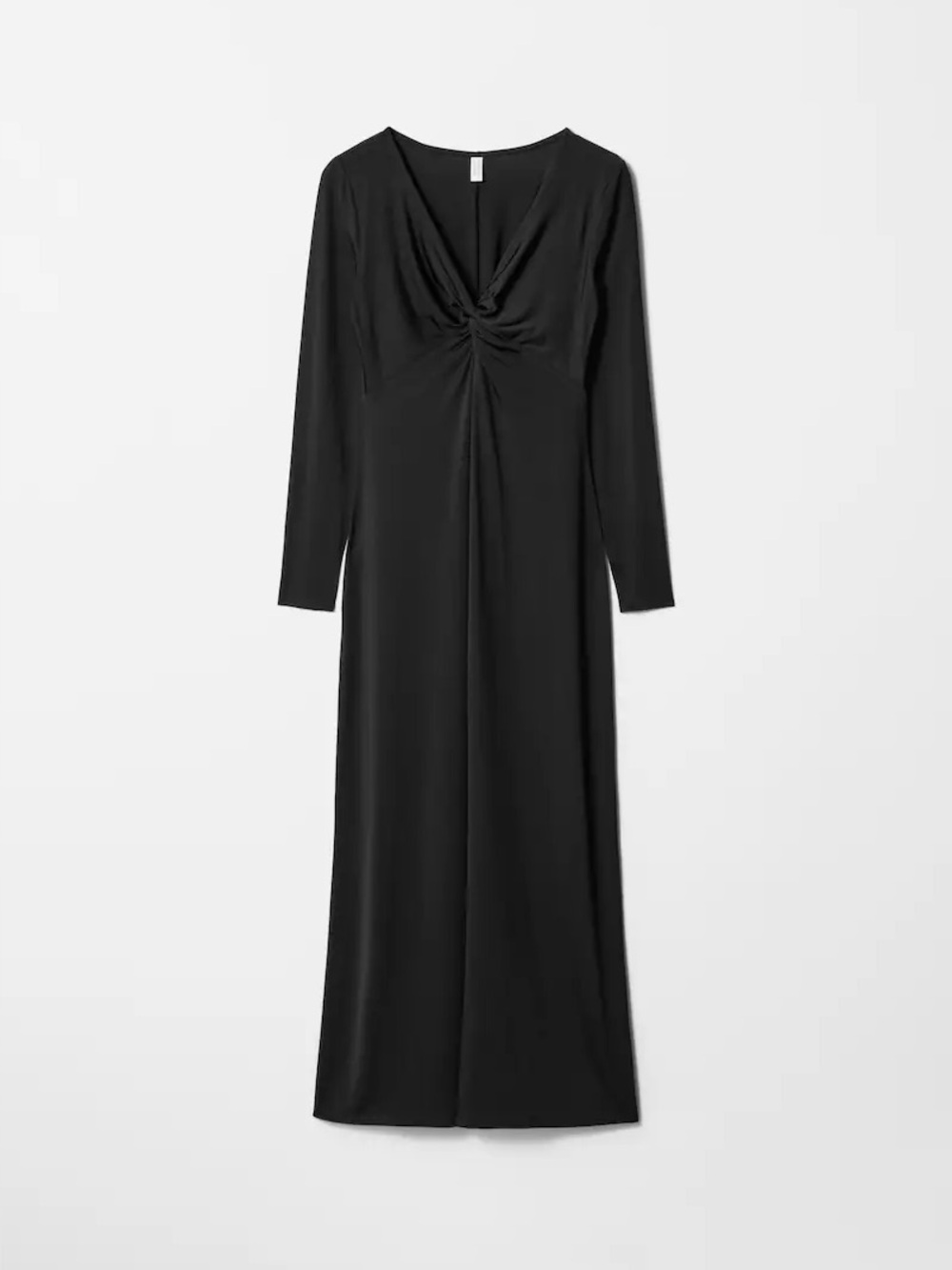 Black Long-Sleeve Twist-Front Maxi Dress